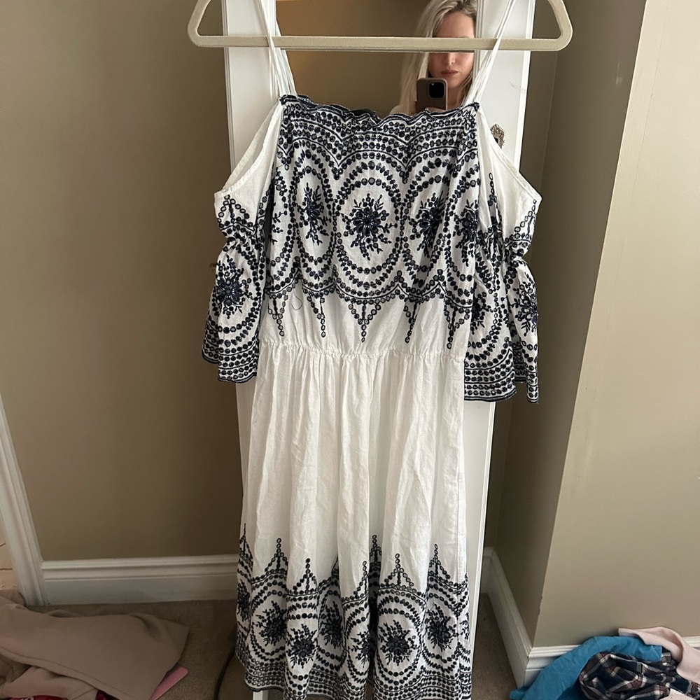 Marilena Z made and purchased in Greece eyelet dress small off shoulder